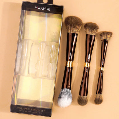 MAANGE 3pcs Dual-Head Multifunctional Makeup Brushes Sloping Foundation Concealer Brush Kabuki for Liquid Cream Blending Beauty