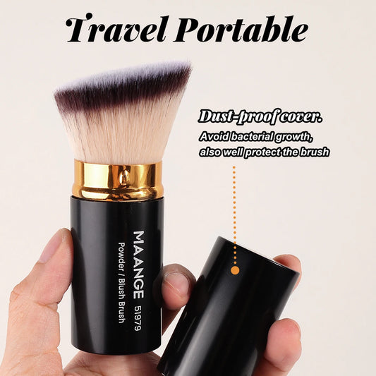 MAANGE Flat Angle Retractable Makeup Brush Kabuki Brush for Liquid, Cream, Powder, Foundation, Contouring, Blush Travel Set