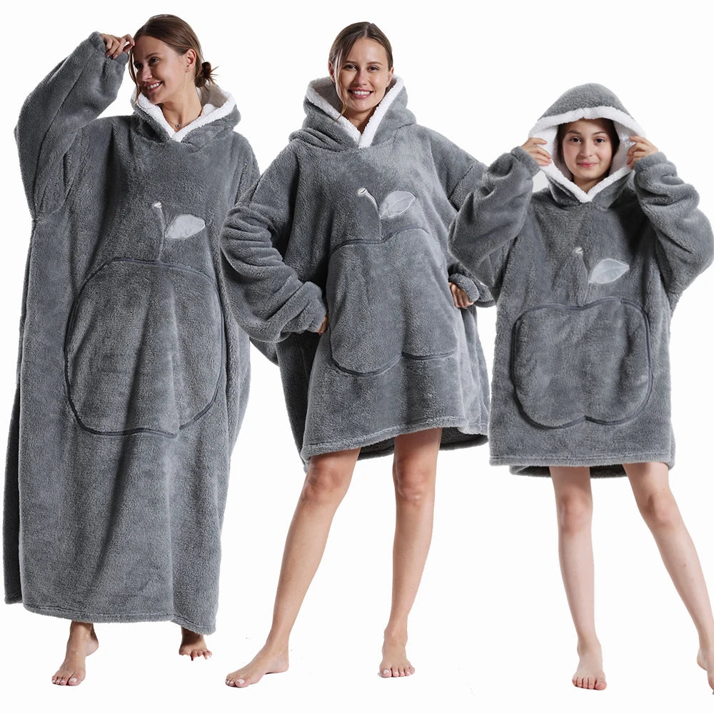 Men Women Oversized Blanket Hoodie - Extra Long Warm Soft Fleece Pullover with Long Flannel Sleeves