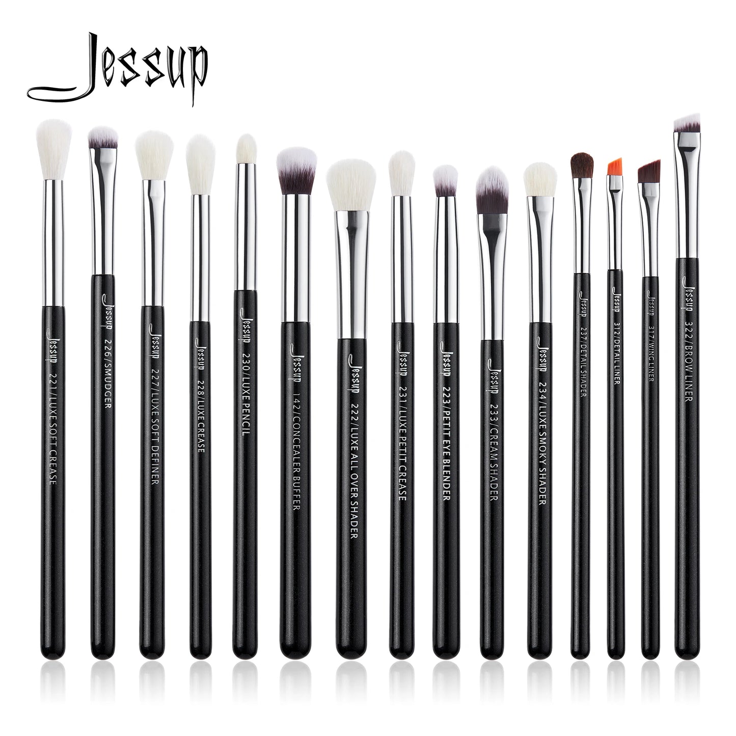 Jessup Eye Makeup Brushes Set 15pcs Precise Eyeshadow Brush Eyebrow EyeLiner Blending Concealer Natural Synthetic Black T177