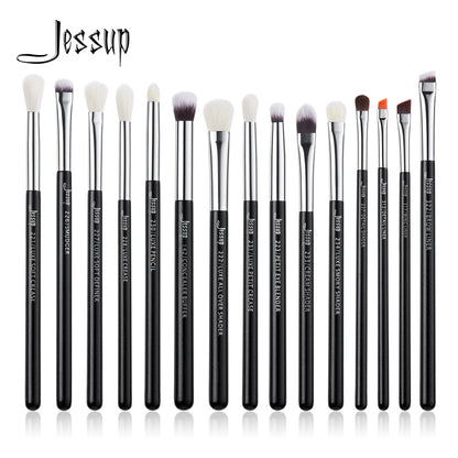 Jessup Eye Makeup Brushes Set 15pcs Precise Eyeshadow Brush Eyebrow EyeLiner Blending Concealer Natural Synthetic Black T177