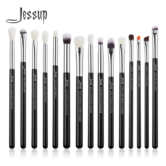 Jessup Eye Makeup Brushes Set 15pcs Precise Eyeshadow Brush Eyebrow EyeLiner Blending Concealer Natural Synthetic Black T177