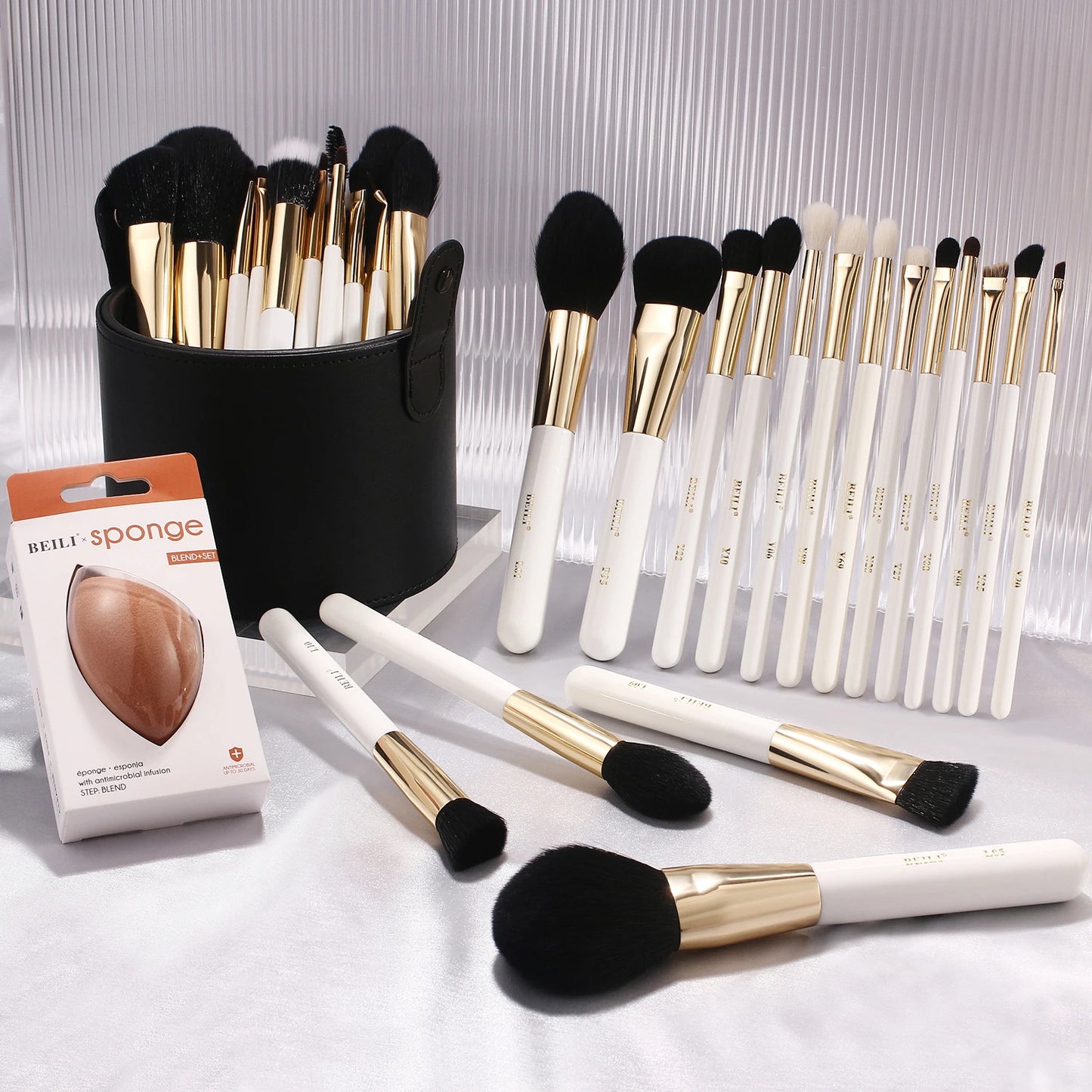BEILI White Golden Makeup Brushes Set Professional Goat Hair Foundation Contour Bronzer Blush Kakubi Beauty brochas maquillaje