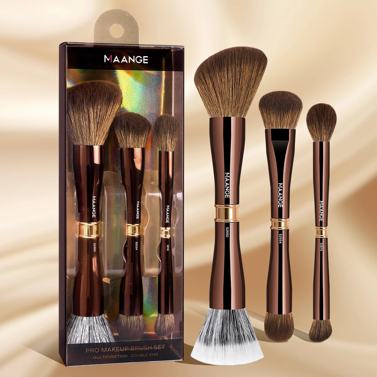 MAANGE 3pcs Dual-Head Multifunctional Makeup Brushes Sloping Foundation Concealer Brush Kabuki for Liquid Cream Blending Beauty