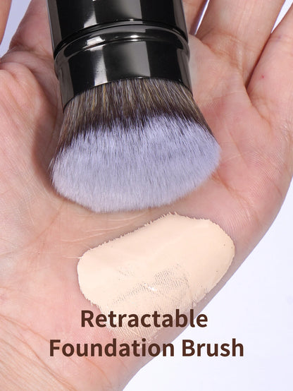 MAANGE 3-Pack Multifunctional Face Makeup Brushes, Nylon Bristle Wand, Unscented, Metal Handle, Portable Retractable Design