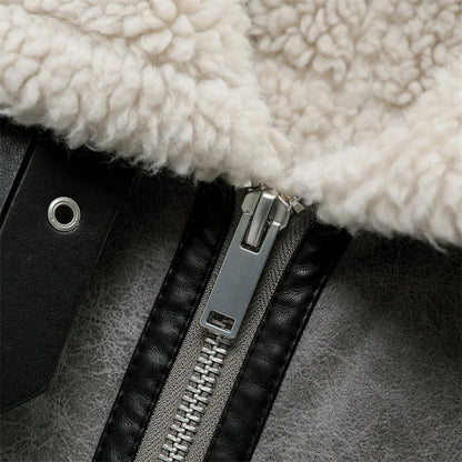 RARF 2024 men's new gray thick lapel fur one fleece double-sided jacket Warm men's motorcycle jacket top