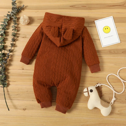 0-18 Month Newborn Baby Romper Boys Girls Cute Ears Solid Hooded Long Sleeve Baby Bodysuit Clothes Infant Autumn&Winter Costumes