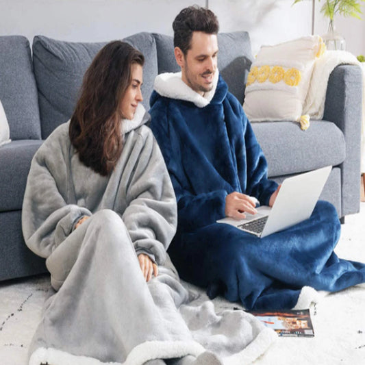 180cm Super Long Flannel Blanket Pyjamas with Sleeves Winter Hoodies Sweatshirt Women Men Pullover Fleece Giant Oversized Outdoor