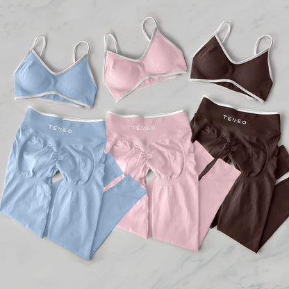 TEVEO 2 Pieces Gym Set Woman leggings  Workout Clothes Bra set Seamless Scrunch legging Yoga Set