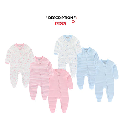 Kiddiezoom 3 Pcs Autumn Winter Solid Zipper Baby Boy Girl Rompers 100%Cotton Soft Newborn Clothes Baby Shower Gifts