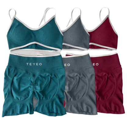 TEVEO  Yoga Women's High-Waist Tummy Control Fitness Leggings Sportswear Gym Workout Running Pants 2 Pieces Gym Set
