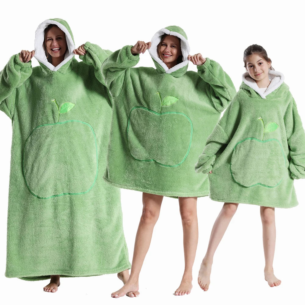 Men Women Oversized Blanket Hoodie - Extra Long Warm Soft Fleece Pullover with Long Flannel Sleeves