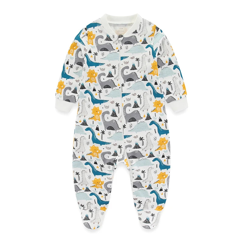Kiddiezoom 0-12Months Cartoon 1/2 Pieces Long Sleeve Zipper Baby Boys Girl Romper 100%Cotton Soft newborn Jumpsuits