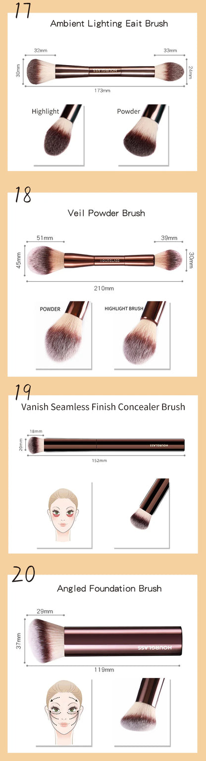 Hourglass Makeup Brush Set & Kit Include Powder Foundation Concealer Lip Blusher Bronzer Eyeshadow Eyeliner Highlight Brush