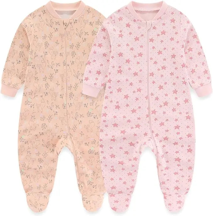 Kiddiezoom 0-12Months Cartoon 1/2 Pieces Long Sleeve Zipper Baby Boys Girl Romper 100%Cotton Soft newborn Jumpsuits