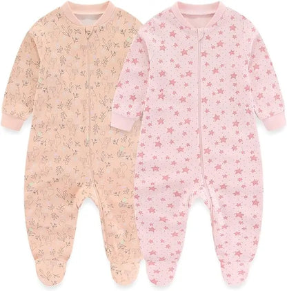 Kiddiezoom 0-12Months Cartoon 1/2 Pieces Long Sleeve Zipper Baby Boys Girl Romper 100%Cotton Soft newborn Jumpsuits