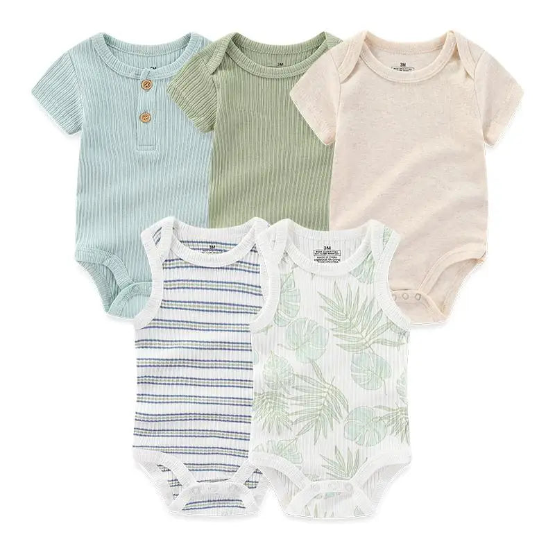 Kiddiezoom 5 Pcs Four Seasons Fashion Cartoon Short Sleeve Baby Boy Girl Bodysuits Soft 100%Cotton Newborn Onesies Clothes