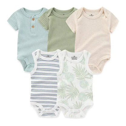 Kiddiezoom 5 Pcs Four Seasons Fashion Cartoon Short Sleeve Baby Boy Girl Bodysuits Soft 100%Cotton Newborn Onesies Clothes