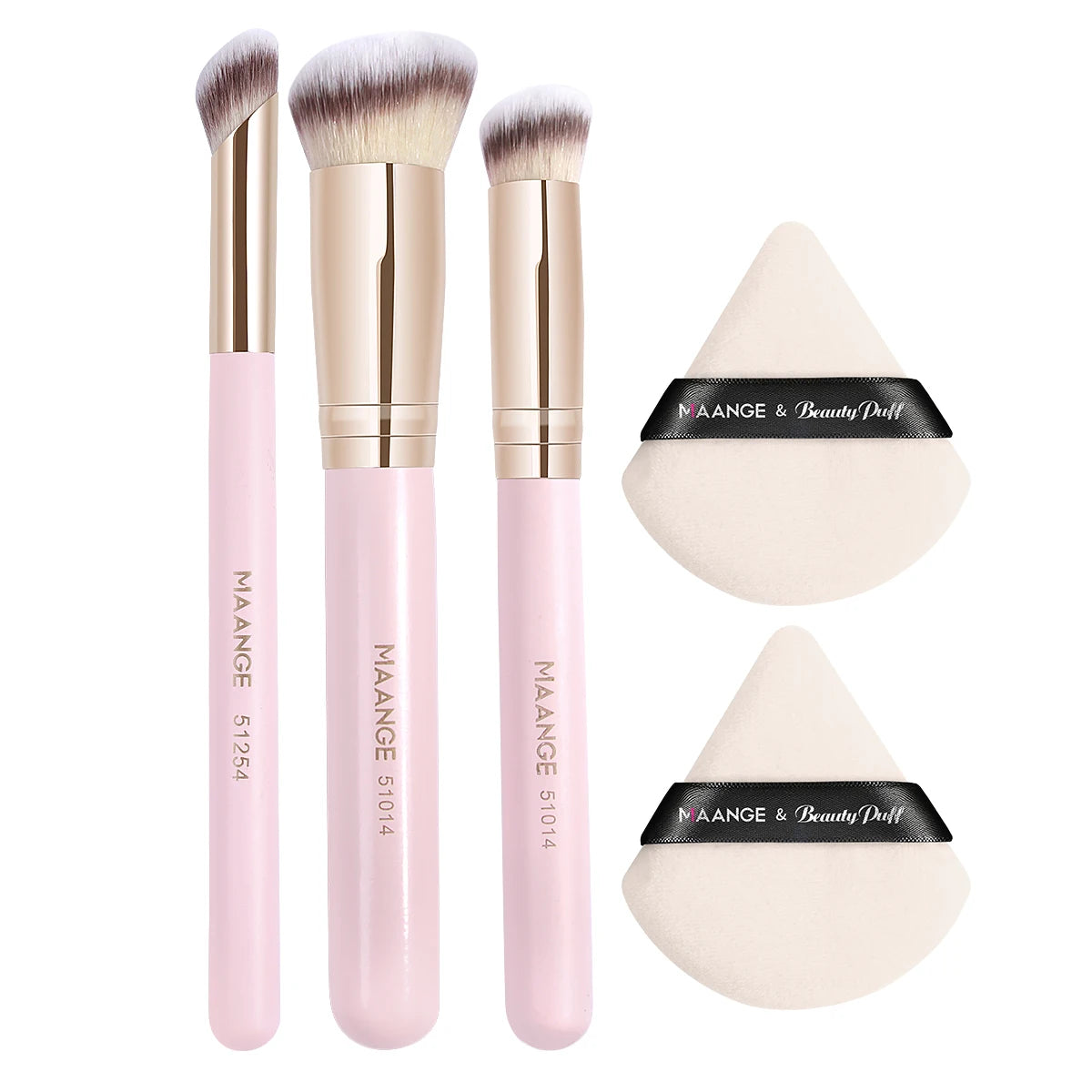 Maange 3Pcs Makeup Brushes + 2Pcs Triangle Powder Puff Set Concealer Eye Shadow Makeup Brush Blending Cosmetic Beauty Tools