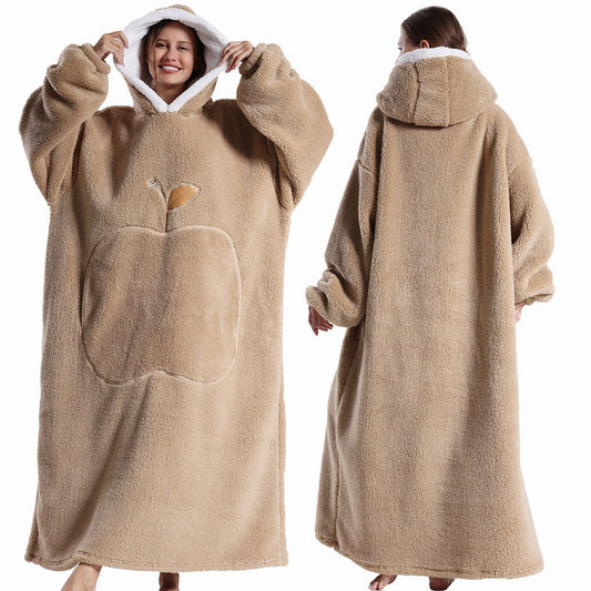 Winter Hooded Sweater Blanket Women Oversized Fleece Blanket With Sleeves Large Pocket Warm Thick Hoodie Robe Couple
