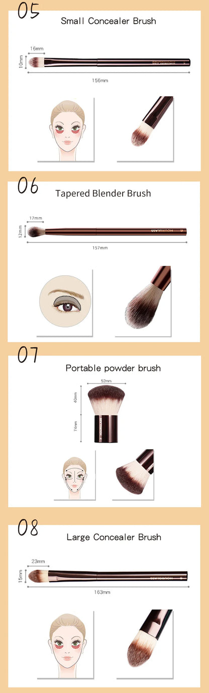 Hourglass Makeup Brush Set & Kit Include Powder Foundation Concealer Lip Blusher Bronzer Eyeshadow Eyeliner Highlight Brush