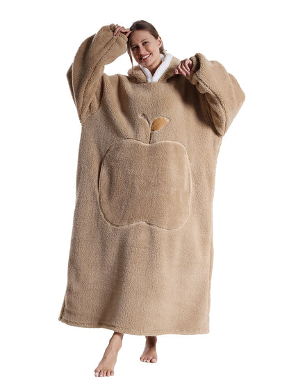 New Warm Wearable Blanket Winter Sweatshirt Oversized Flannel Sherpa Long Hoodie for Adults