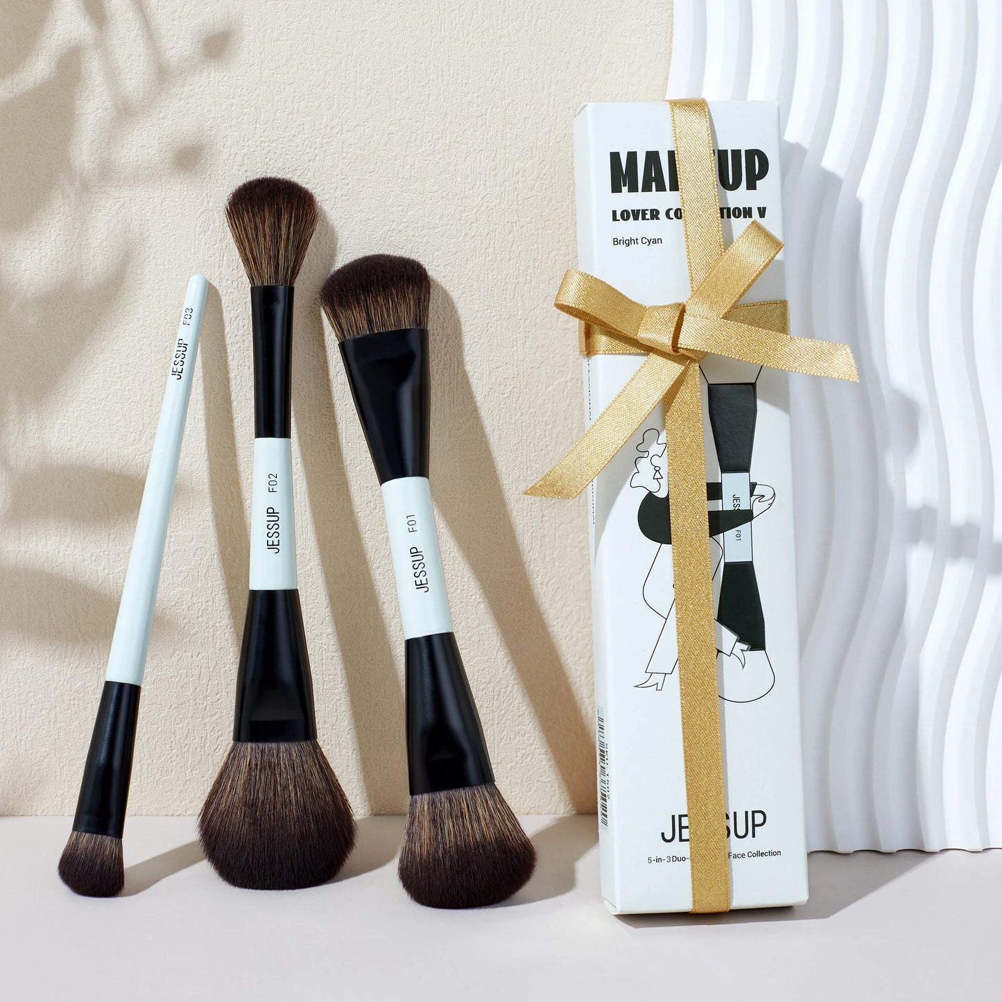 Jessup Face Makeup Brushes Set 2/3/5pcs,Double Ended Makeup Brush Foundation Contour Concealer, Cruelty -free, Bright Cyan T503