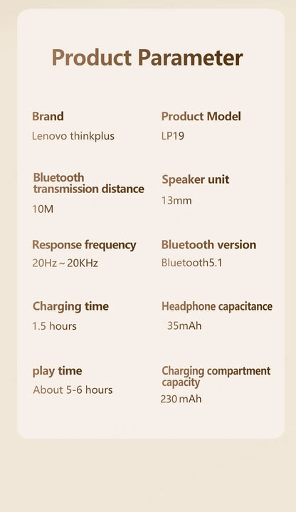 Original Lenovo LP19 Bluetooth 5.1 Earphones TWS Wireless In-Ear Earbuds Sports Headphones Dual HD Microphone Headset 2023 New