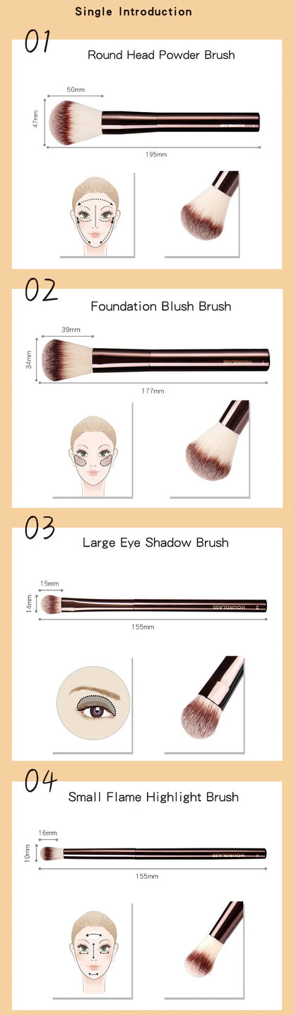 Hourglass Makeup Brush Set & Kit Include Powder Foundation Concealer Lip Blusher Bronzer Eyeshadow Eyeliner Highlight Brush