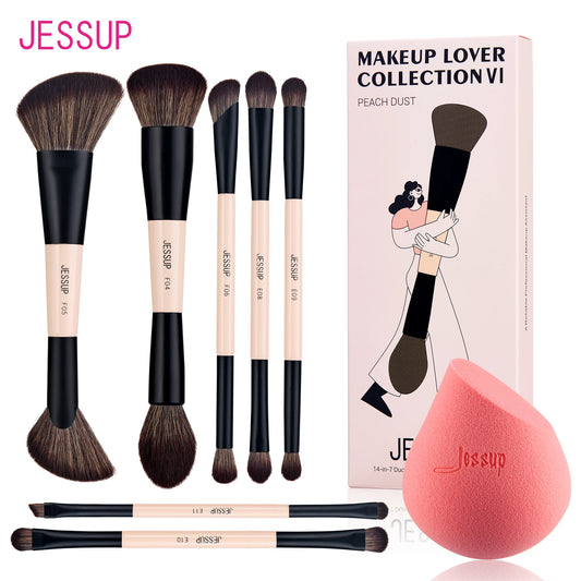 Jessup Double Sided Makeup Brush with Sponge , 3/5/7PCS Eyeshadow Makeup Brushes Set Vegan Hair Powder Contour Highlighter