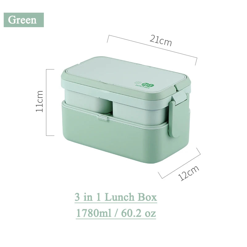2in1 Bento Box,2 Layer Lunch Box for Adult Kids, 63oz Stackable Lunch Container with Spoons & forks,Leak Proof,Microwave Safe