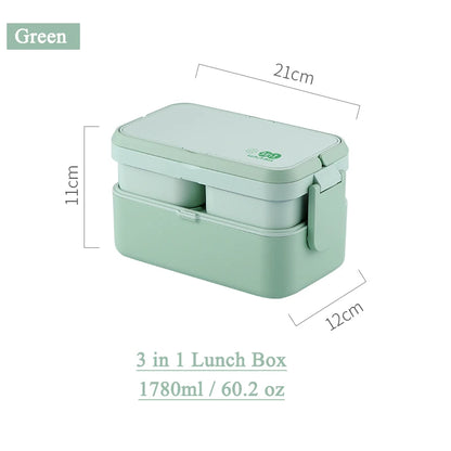 2in1 Bento Box,2 Layer Lunch Box for Adult Kids, 63oz Stackable Lunch Container with Spoons & forks,Leak Proof,Microwave Safe