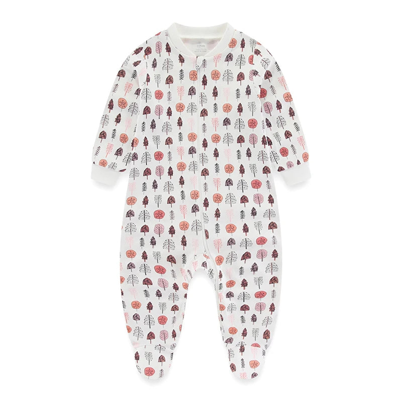 Kiddiezoom 0-12Months Cartoon 1/2 Pieces Long Sleeve Zipper Baby Boys Girl Romper 100%Cotton Soft newborn Jumpsuits