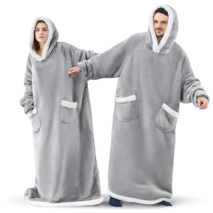 180cm Super Long Flannel Blanket Pyjamas with Sleeves Winter Hoodies Sweatshirt Women Men Pullover Fleece Giant Oversized Outdoor