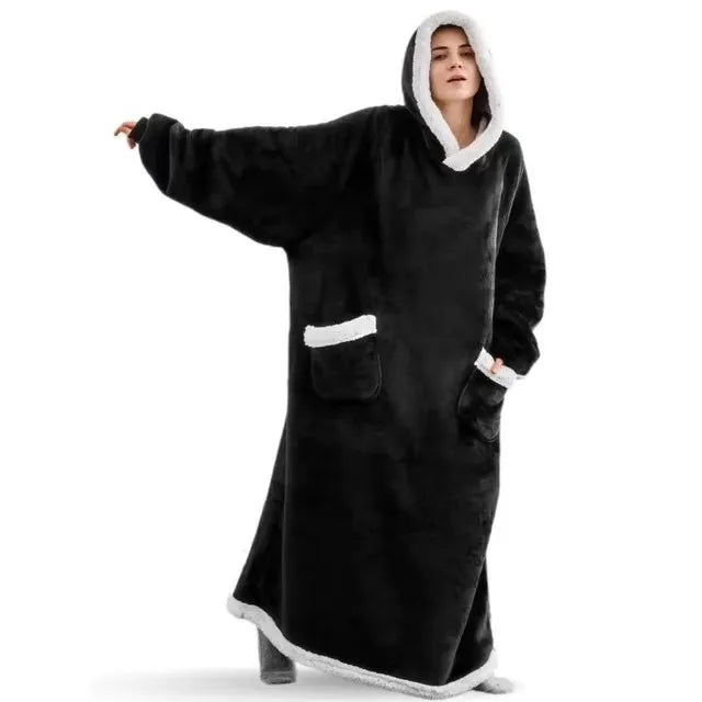 180cm Super Long Flannel Blanket Pyjamas with Sleeves Winter Hoodies Sweatshirt Women Men Pullover Fleece Giant Oversized Outdoor