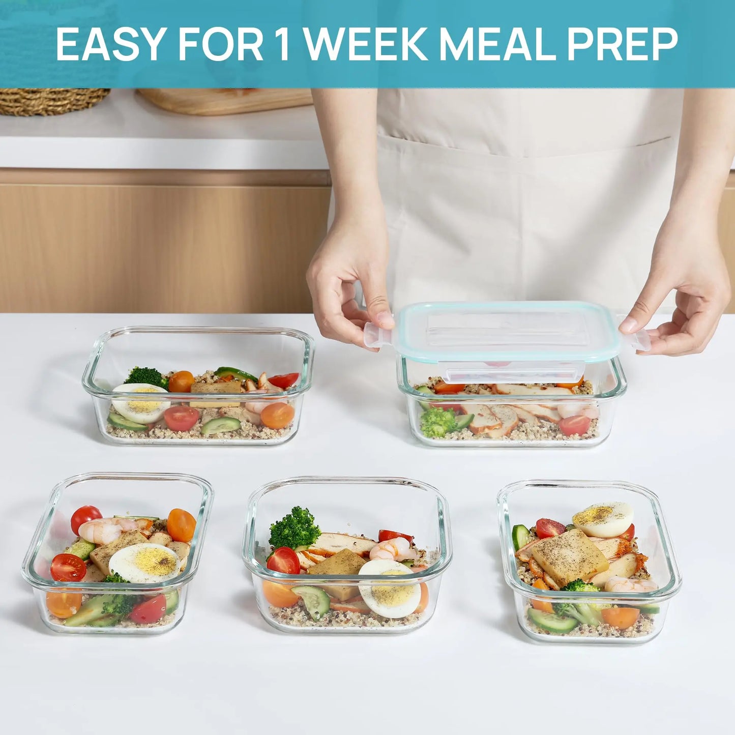 Glass Food Storage Container Set - Airtight Leak-Proof Meal Prep Containers