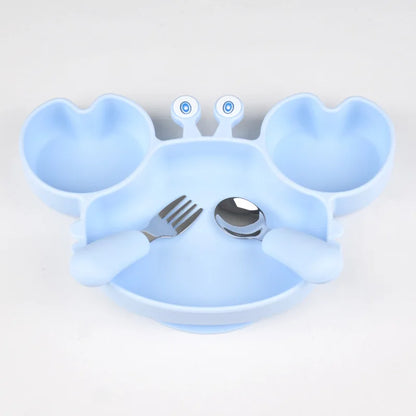 3Pcs/Set Baby Safe Silicone Dining Plate Food Feeding With Spoon Fork Cartoon Children Dishes Prevent Tipping Over And BPA Free