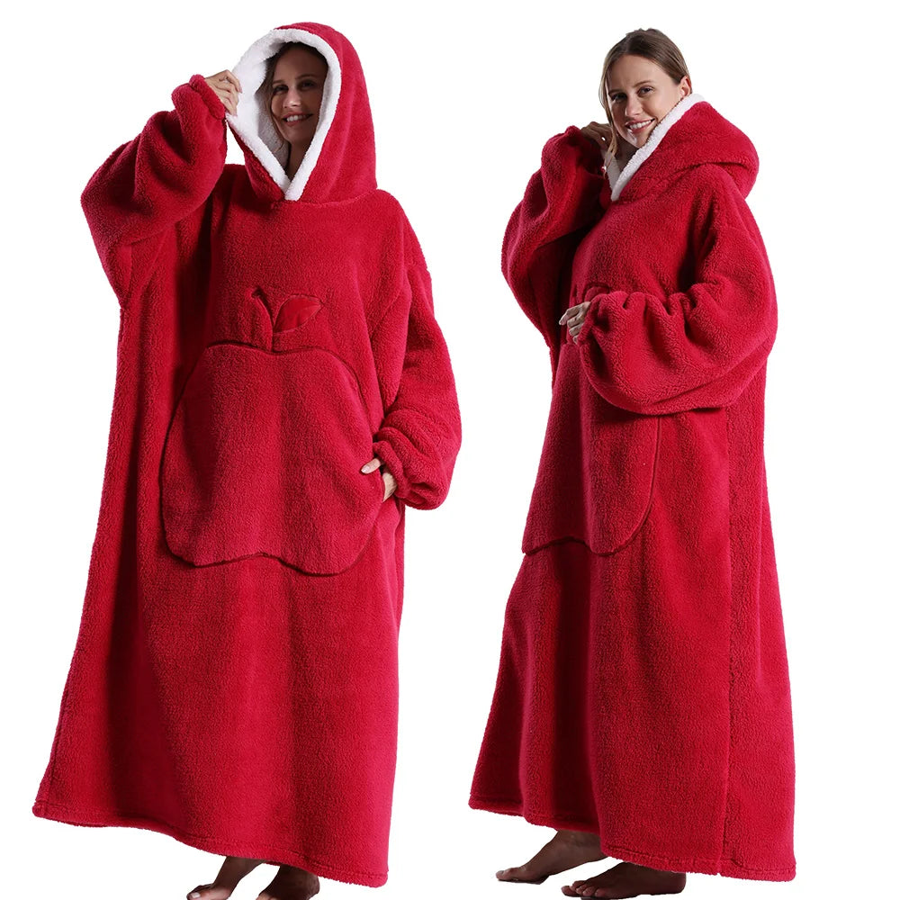 New Warm Wearable Blanket Winter Sweatshirt Oversized Flannel Sherpa Long Hoodie for Adults