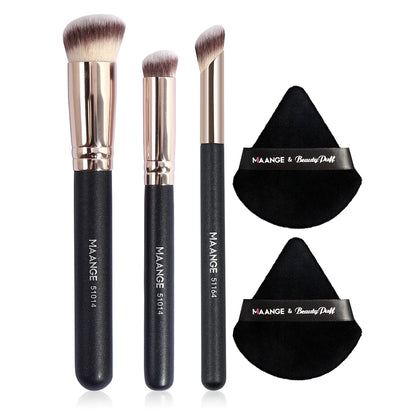 Maange 3Pcs Makeup Brushes + 2Pcs Triangle Powder Puff Set Concealer Eye Shadow Makeup Brush Blending Cosmetic Beauty Tools