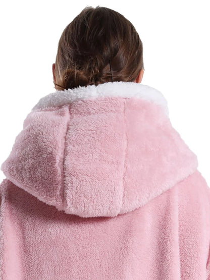 Winter Hooded Sweater Blanket Women Oversized Fleece Blanket With Sleeves Large Pocket Warm Thick Hoodie Robe Couple
