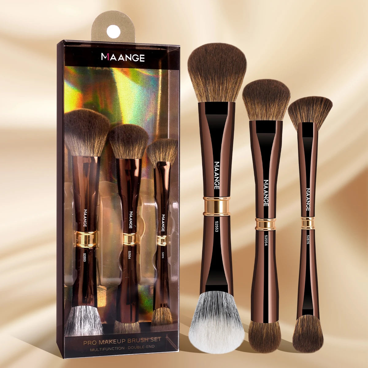 MAANGE 3pcs Dual-Head Multifunctional Makeup Brushes Sloping Foundation Concealer Brush Kabuki for Liquid Cream Blending Beauty