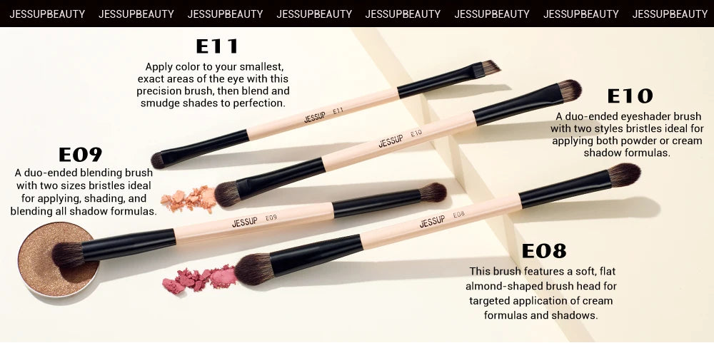 Jessup Double Sided Makeup Brush with Sponge , 3/5/7PCS Eyeshadow Makeup Brushes Set Vegan Hair Powder Contour Highlighter