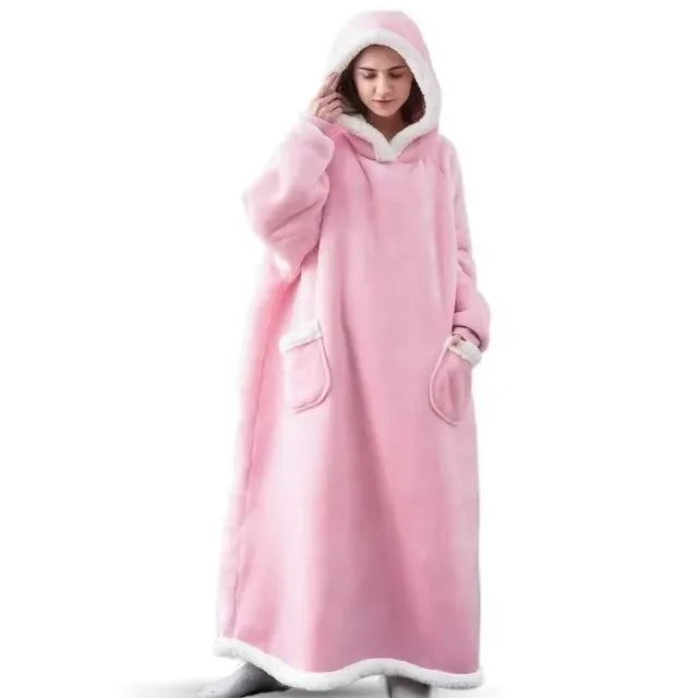 180cm Super Long Flannel Blanket Pyjamas with Sleeves Winter Hoodies Sweatshirt Women Men Pullover Fleece Giant Oversized Outdoor