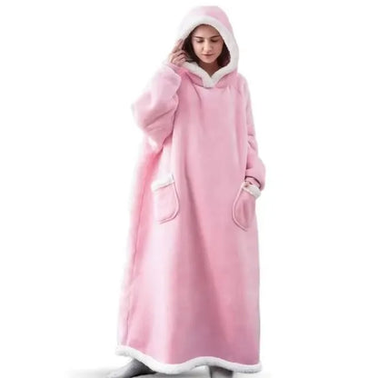 180cm Super Long Flannel Blanket Pyjamas with Sleeves Winter Hoodies Sweatshirt Women Men Pullover Fleece Giant Oversized Outdoor