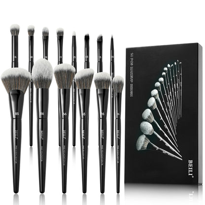 BEILI Black Makeup Brush Set 14 Pcs Vegan Pro Powder Foundation Eyeshadow Highlighter Concealer Blush Eyebrow Brushes Beauty Kit