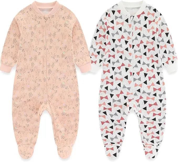Kiddiezoom 0-12Months Cartoon 1/2 Pieces Long Sleeve Zipper Baby Boys Girl Romper 100%Cotton Soft newborn Jumpsuits
