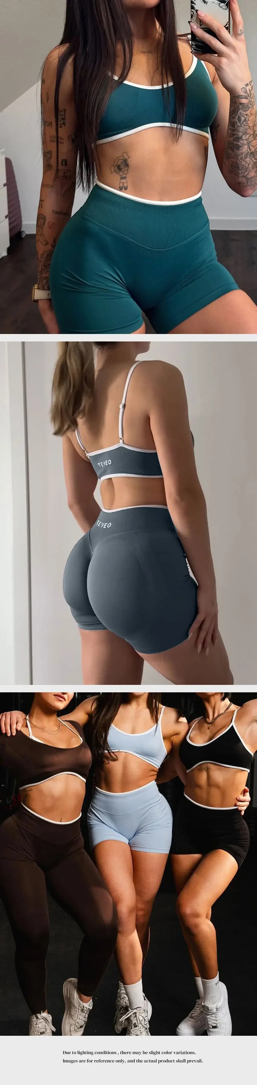 TEVEO  Yoga Women's High-Waist Tummy Control Fitness Leggings Sportswear Gym Workout Running Pants 2 Pieces Gym Set