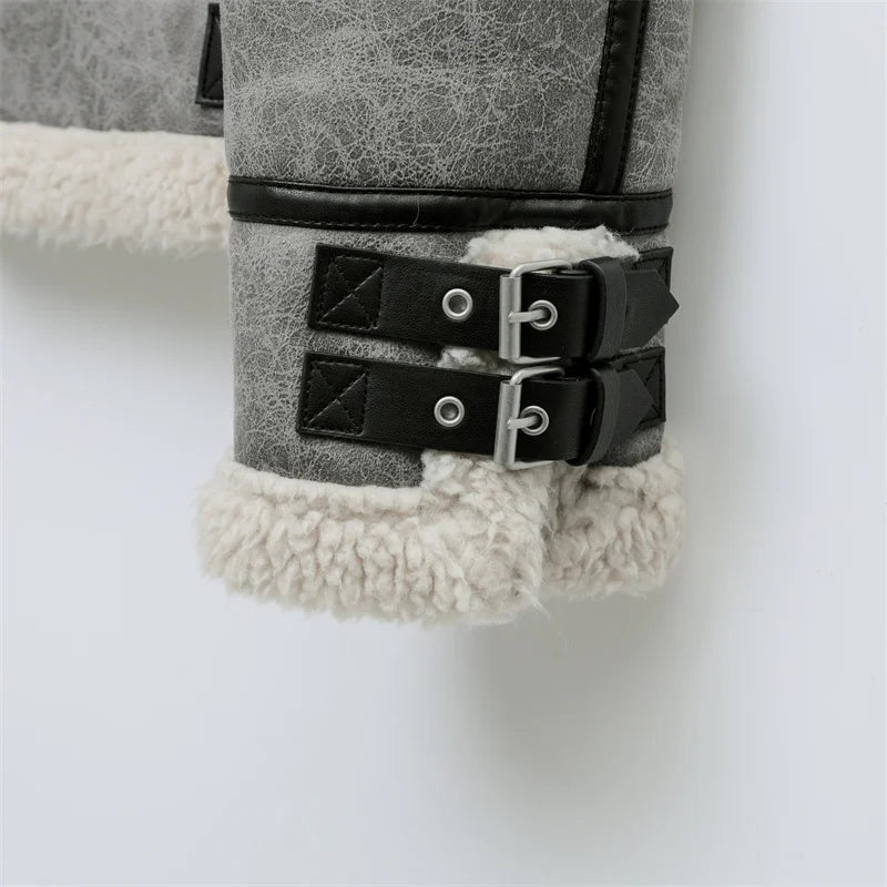 RARF 2024 men's new gray thick lapel fur one fleece double-sided jacket Warm men's motorcycle jacket top