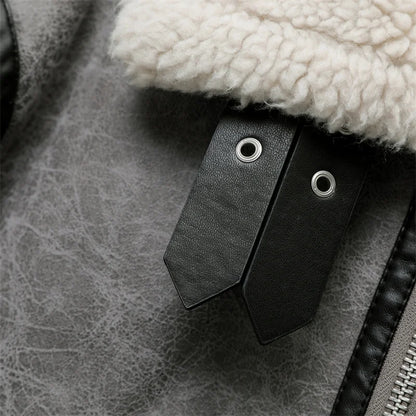 RARF 2024 men's new gray thick lapel fur one fleece double-sided jacket Warm men's motorcycle jacket top