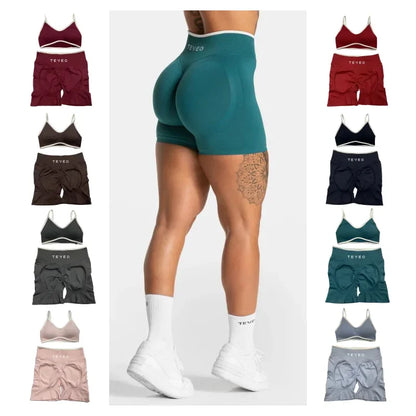 TEVEO  Yoga Women's High-Waist Tummy Control Fitness Leggings Sportswear Gym Workout Running Pants 2 Pieces Gym Set